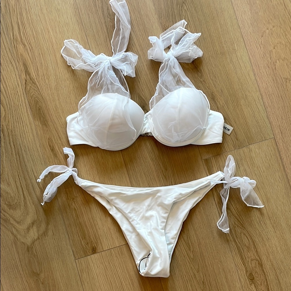 White Sheer Bridal Tie Bikini Set
